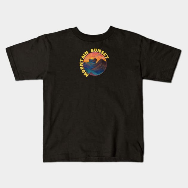 Mountain Sunset Sunrise Colorful Landscape Scene Kids T-Shirt by Funny Stuff Club